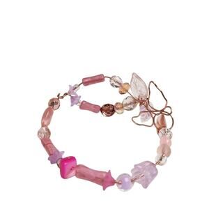 Cooper Wire Pink Czech Glass Beads Frosted Acrylic Flower Beads Bangle